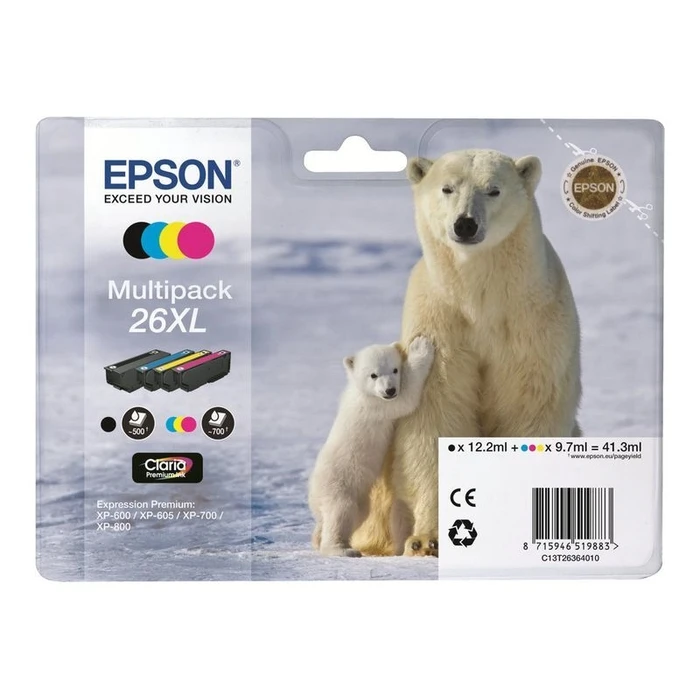 Μελάνι συμβατό Epson 26XL Multipack - 4-Pack - XL - Black, Yellow, Cyan, Magenta - Original