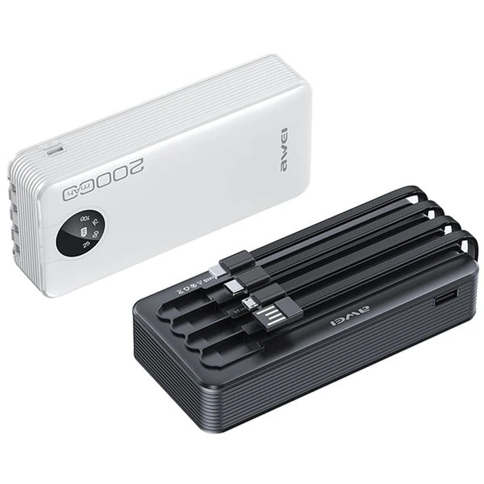AWEI P134K Powerbank 20000mAh black Display + USB/PD/Lightning/microUSB Cables