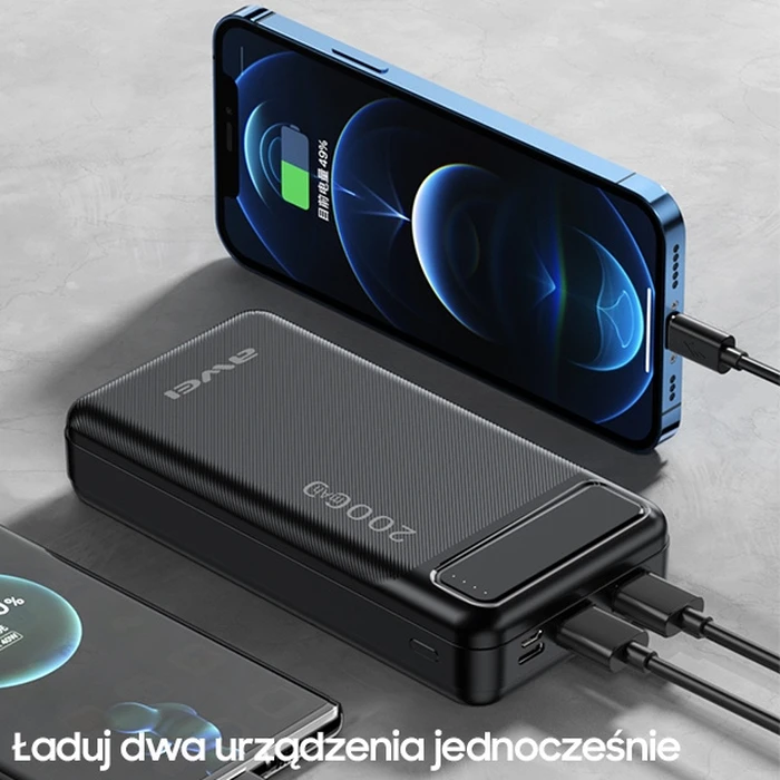 AWEI P6K Powerbank 20000mAh black 2xUSB/PD/microUSB