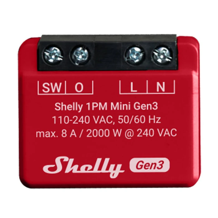 Έξυπνος Ενδιάμεσος Διακόπτης Shelly 1PM Mini Gen3 (Κόκκινο)