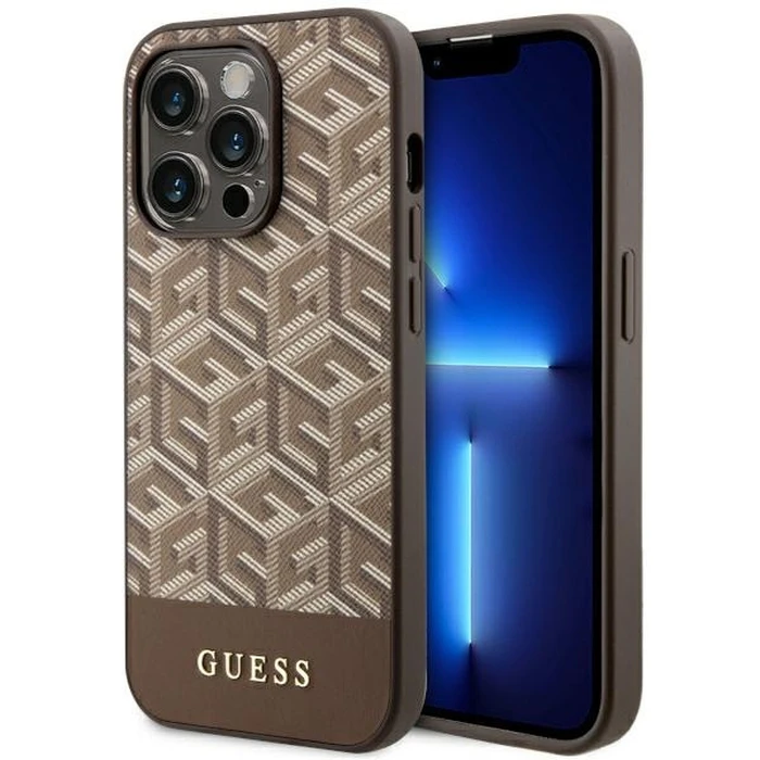 Guess GUHMP14LHGCFSEW Apple iPhone 14 Pro brown hard case GCube Stripes MagSafe