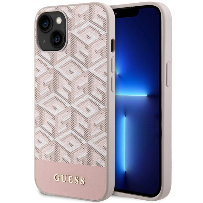 Guess GUHMP14MHGCFSEP Apple iPhone 14 Plus / 15 Plus pink hard case GCube Stripes MagSafe