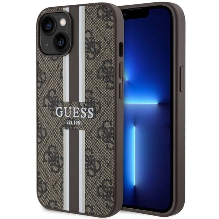 Guess GUHMP14SP4RPSW Apple iPhone 14 brown hardcase 4G Printed Stripes MagSafe