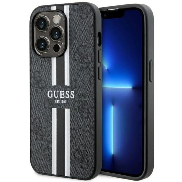 Guess GUHMP14XP4RPSK Apple iPhone 14 Pro Max black hardcase 4G Printed Stripes MagSafe
