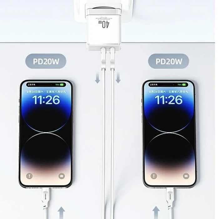 USAMS T54 Wall Charger 2xUSB-C 40W PD Fast Charging white (US-CC172)