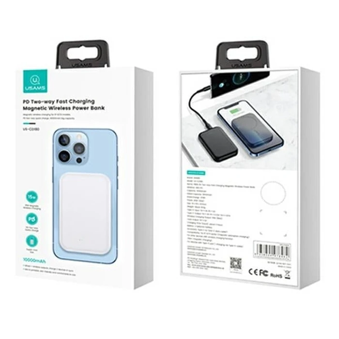 USAMS PB66 Powerbank 10000mAh 20W PD Magnetic Wireless Two-Way Fast Charge white (US-CD180)