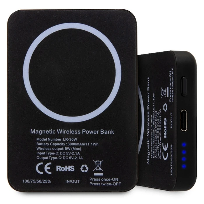 Karl Lagerfeld Wireless Charging Powerbank KLPBMKIOTTGK 5W 3000mAh black Ikonik MagSafe