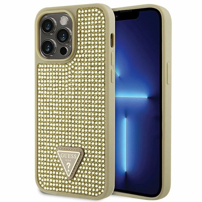 Guess GUHCP14XHDGTPD Apple iPhone 14 Pro Max gold hardcase Rhinestone Triangle