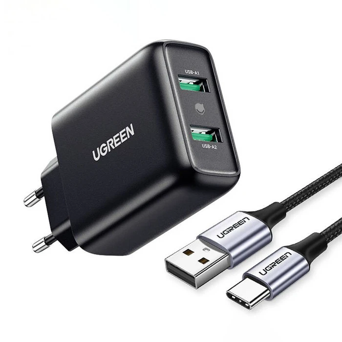 UGREEN Wall Charger 2xUSB-A, 18W, PD3.0, EU (black)