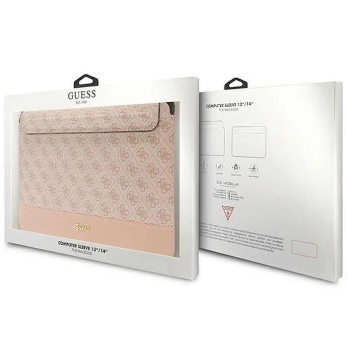 Guess Sleeve GUCS14PS4SGP 14 inch pink 4G Stripe Metal Logo