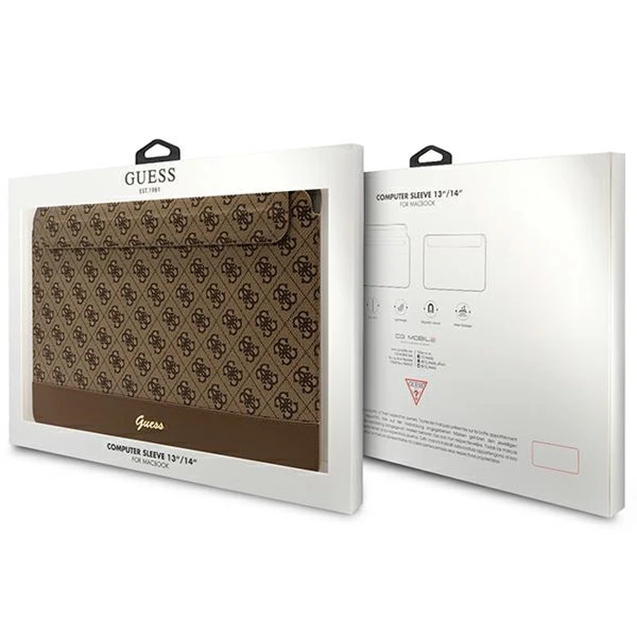 Guess Sleeve GUCS14PS4SGW 14 inch brown 4G Stripe Metal Logo