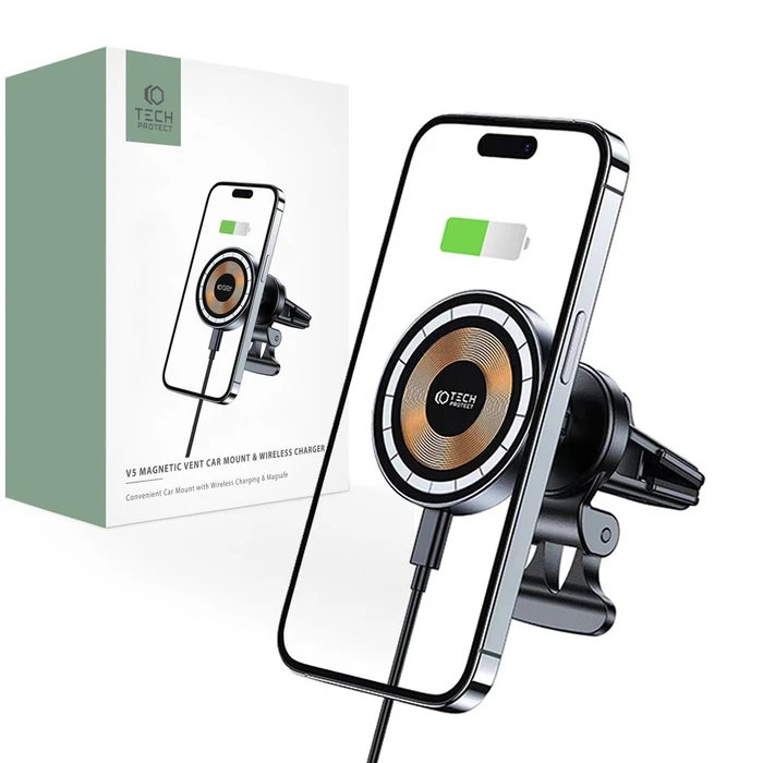 Tech-Protect MM15W-V5 Magnetic MagSafe Vent Car Mount Wireless Charger 15W Black