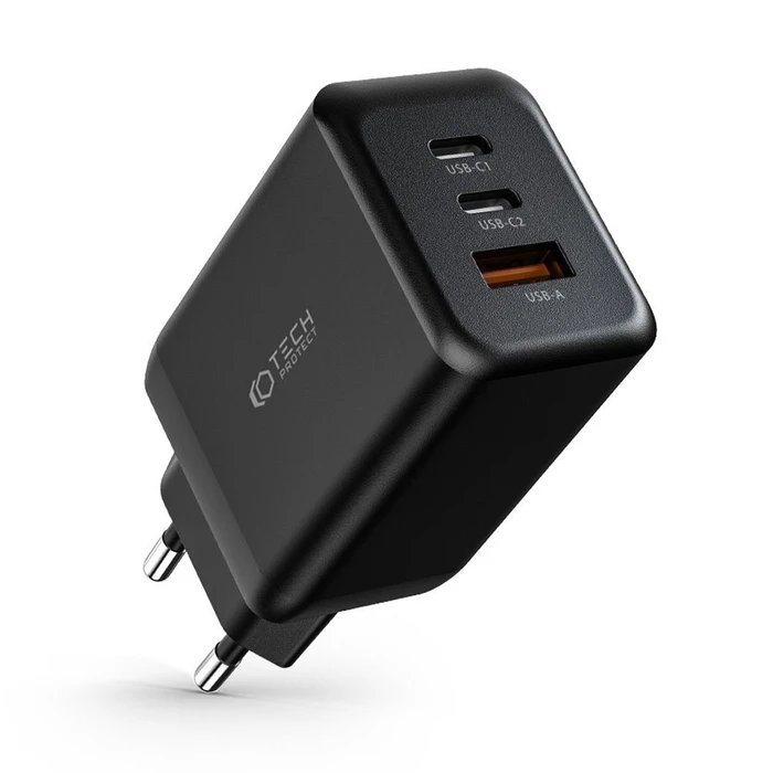 Tech-Protect C65W 3-port Network Charger PD 65W QC 3.0 Black