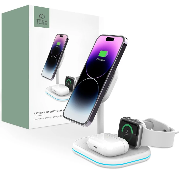Tech-Protect QI15W-A27 3in1 Magnetic MagSafe Wireless Charger White