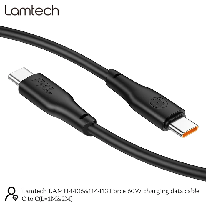 Καλώδιο Lamtech Type-C To Type-C 60w 1m Black