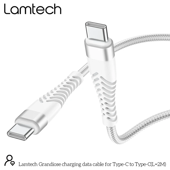 Καλώδιo USB Lamtech HQ UNBREAKABLE Type-C to Type-C WHITE 2M
