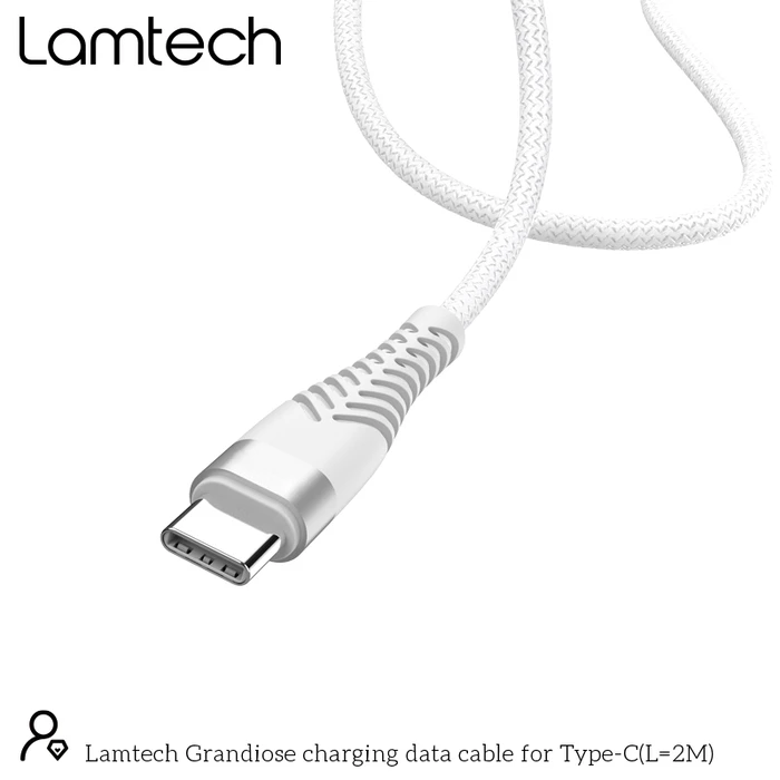 Καλώδιo USB Lamtech Type-C V2,0 HIGH QUALITY UNBREAKABLE SILVER 2M