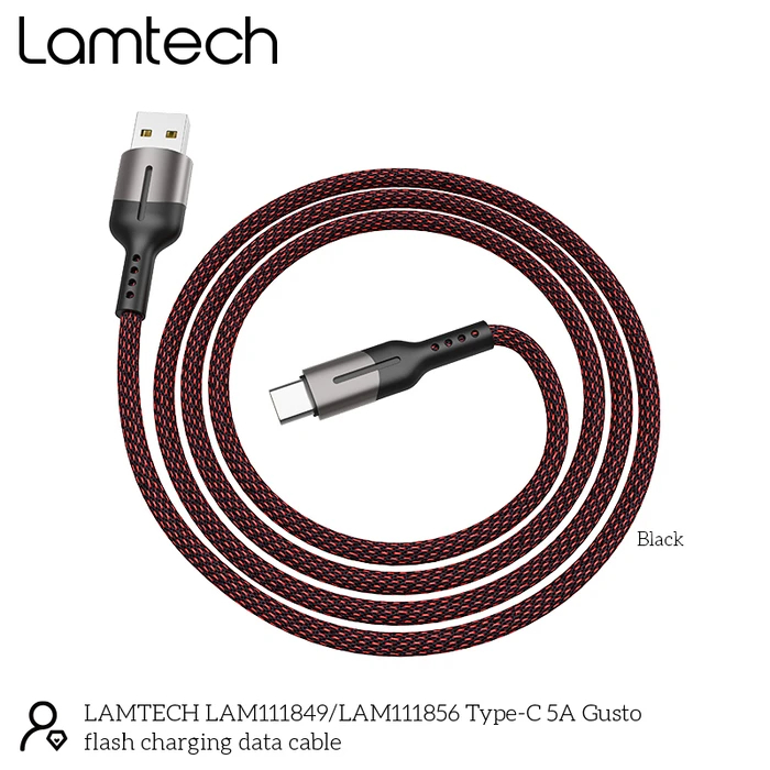Καλώδιo USB Lamtech USB Type-C Data 5A 1,2M Black