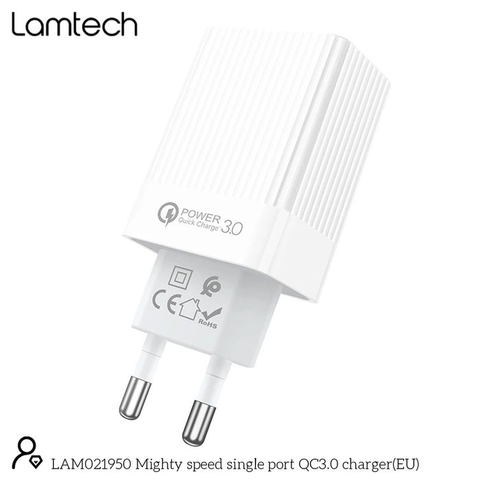 Φορτιστής Πρίζας Lamtech Quick Charger USB3.0 18W WHITE