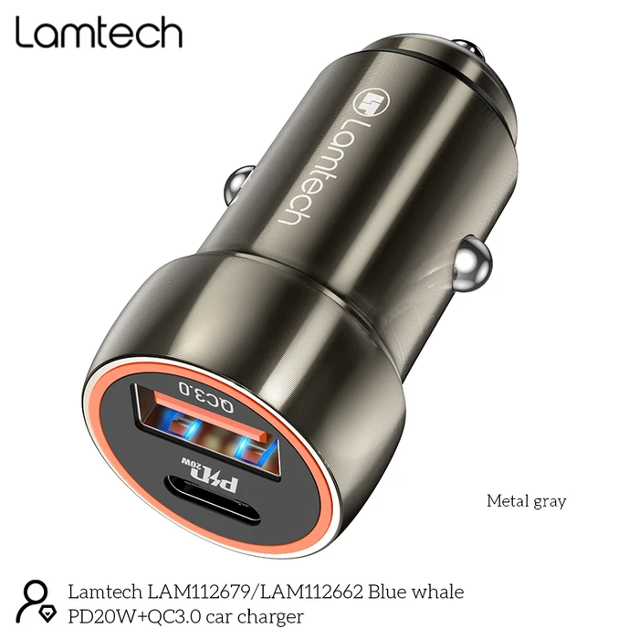 Φορτιστής Αυτοκινήτου Lamtech METAL QC3.0 & PD20W METAL GRAY