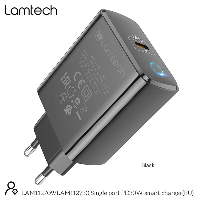 Φορτιστής Πρίζας Lamtech FAST Charger Type-C PD30W Black