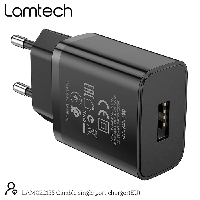Φορτιστής Πρίζας Lamtech USB Travel Charger 2,1A Black