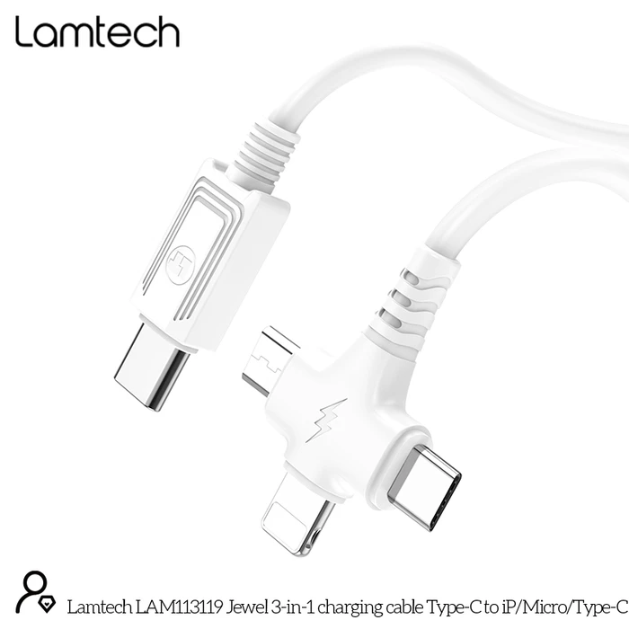 Καλώδιο USB Lamtech 3 IN 1 Charging Type-C TO Type-C/LIGHTNING/MICRO USB 1M White
