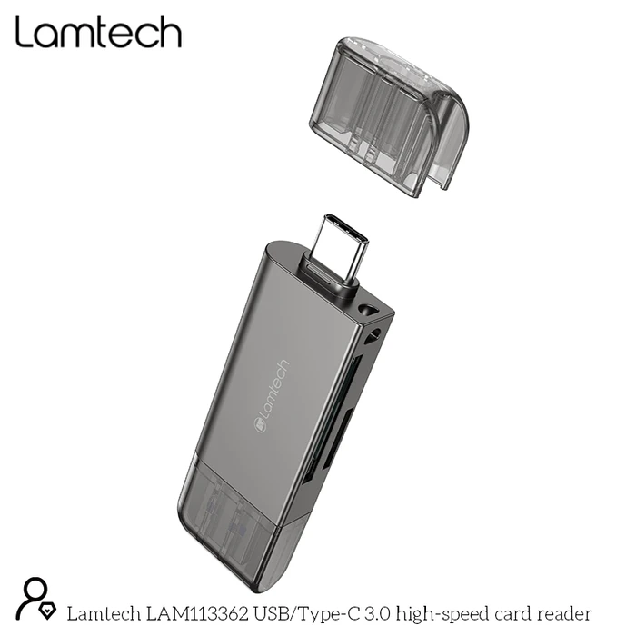 Card Reader Lamtech USB/Type-C 3.0 HIGH SPEED METAL GREY