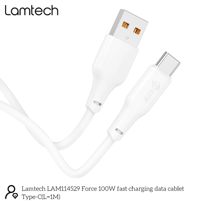 Καλώδιο USB-C Lamtech High Power 1m 100w White