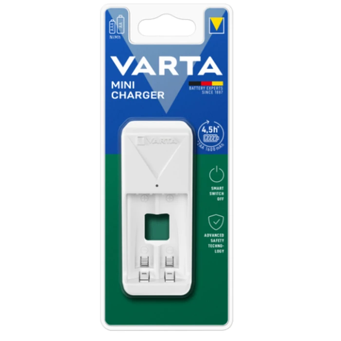 Φορτιστής Μπαταριών Varta 57656 101 401 Mini 2 Μπαταρίες Λευκό AA/AAA