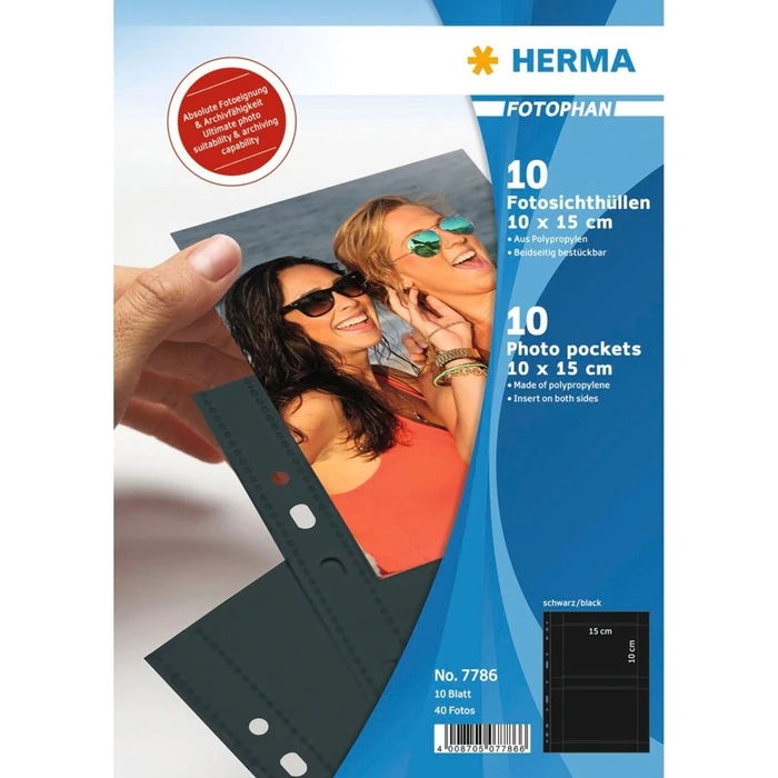 Αρχειοθέτηση φωτογραφιών HERMA Fotophan 10x15 cm οριζόντιες θήκες φωτογραφιών 10 φύλλα μαύρες 7786