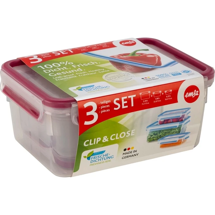 Δοχεία αποθήκευσης τροφίμων Emsa Clip&Close 515584 3 τεμ. διαφανές/βατόμουρο