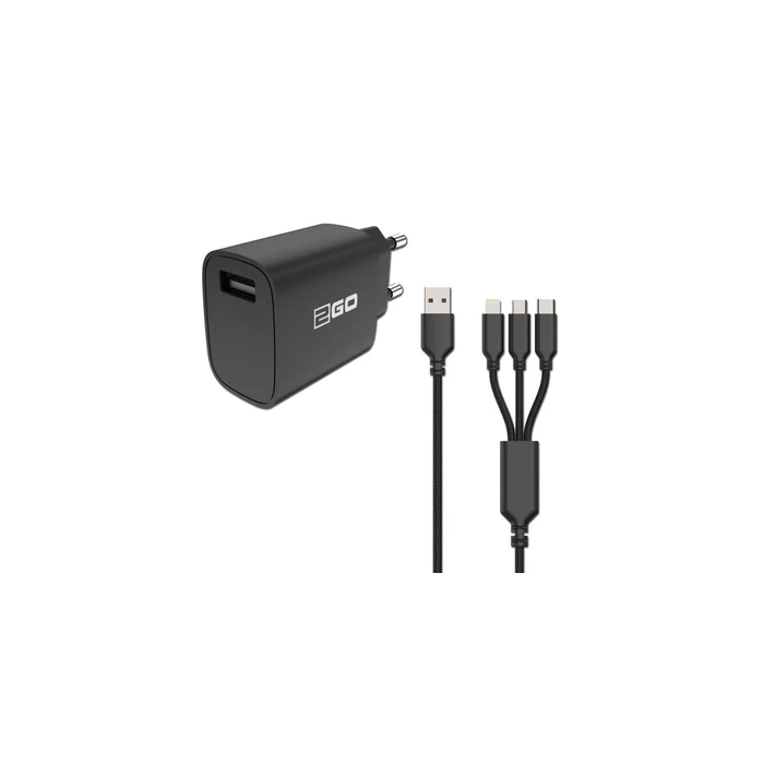 2GO Φορτιστής 15W με καλώδιο 1xUSB-A 1xMicroUSB 1xLightning μαύρο