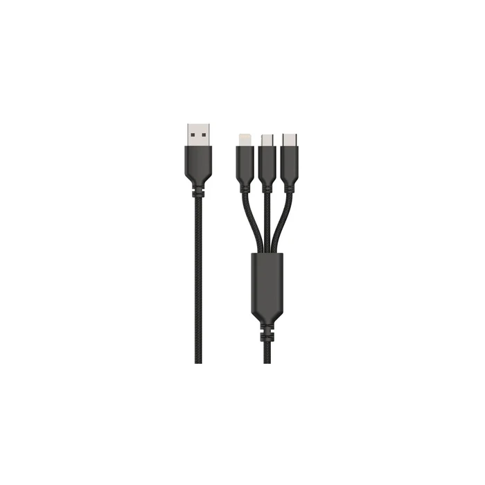 2GO Φορτιστής 15W με καλώδιο 1xUSB-A 1xMicroUSB 1xLightning μαύρο