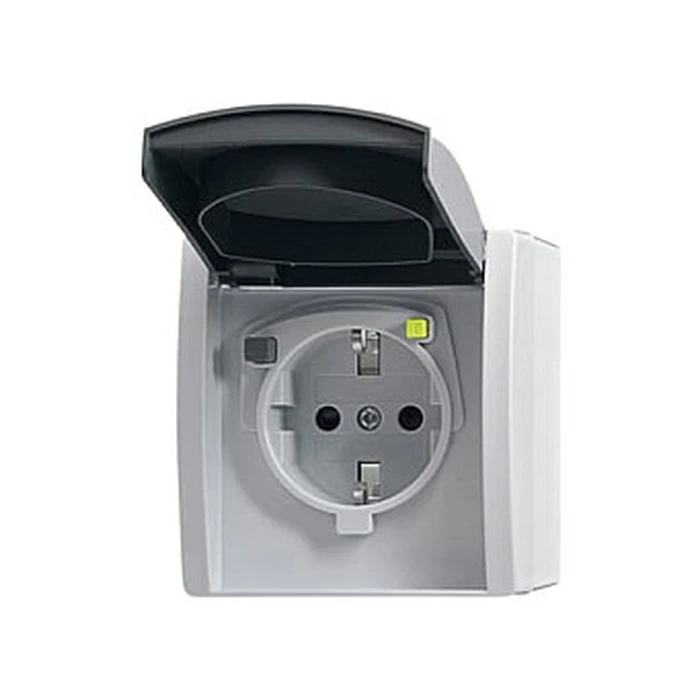 Busch-Jaeger FI-Schukomat Insert 3120 EWB-53 – Schuko outlet with integrated RCD, grey, surface-mounted, IP44