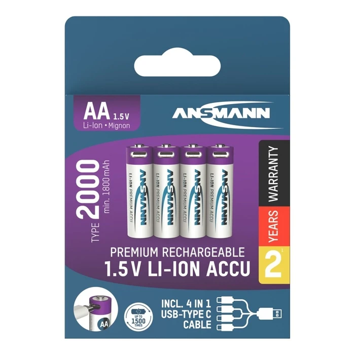 Μπαταρίες Rechargeable batteries -universal- Ansmann Li-Ion AA 1.5V 1800mAh με καλώδιο USB-C, 4 τεμ.