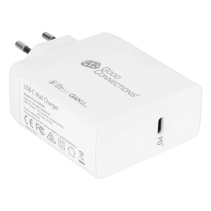 GoodConnections Φορτιστής 140W USB-C QC5.0 με καλώδιο USB-C 1,2m, Λευκό