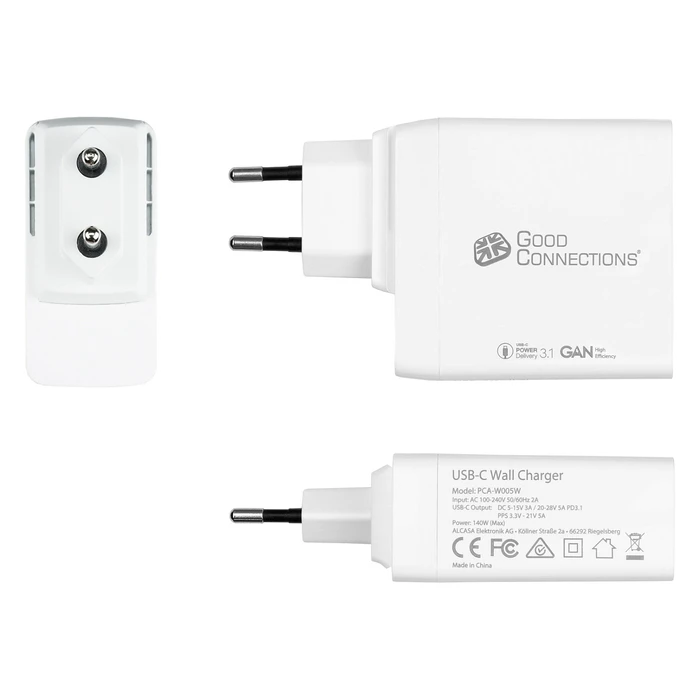 GoodConnections Φορτιστής 140W USB-C QC5.0 με καλώδιο USB-C 1,2m, Λευκό