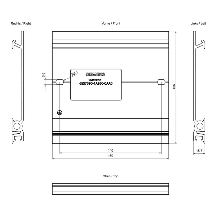 Siemens SIMATIC S7 Ράγα/Προφίλ 160 mm με βίδα γείωσης
