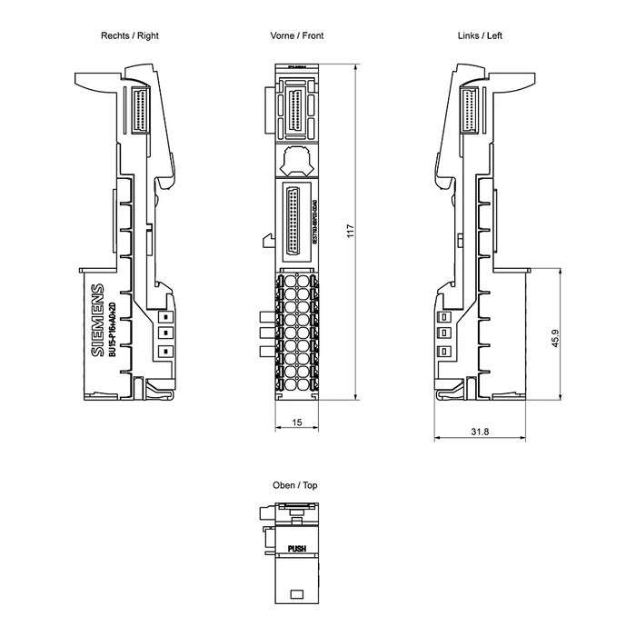 Siemens SIMATIC ET 200SP Baseunit BU15-P16+A0+2D (6ES71936BP000DA0) – Βάση/Ακροδέκτης βιομηχανικής εγκατάστασης