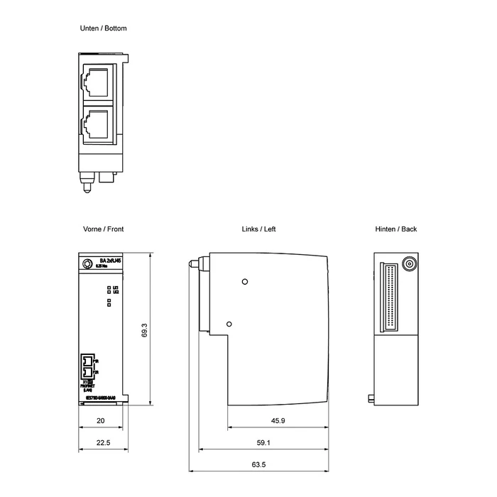 Siemens 6ES71936AR000AA0 Bus Adapter (BA) 2xRJ45 for PROFINET ET200SP