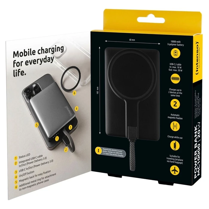 Powerbank Intenso MC10000 Black 10000 mAh Magnetic με Μεταλλικό Δακτύλιο