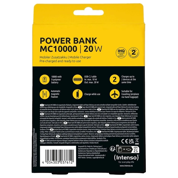Powerbank Intenso MC10000 Black 10000 mAh Magnetic με Μεταλλικό Δακτύλιο