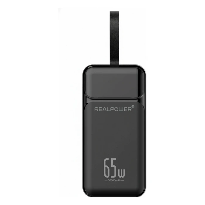 Realpower PB-27000 Pro, 27.000 mAh, 65W, 2x USB-A, 2x USB-C, Μαύρο