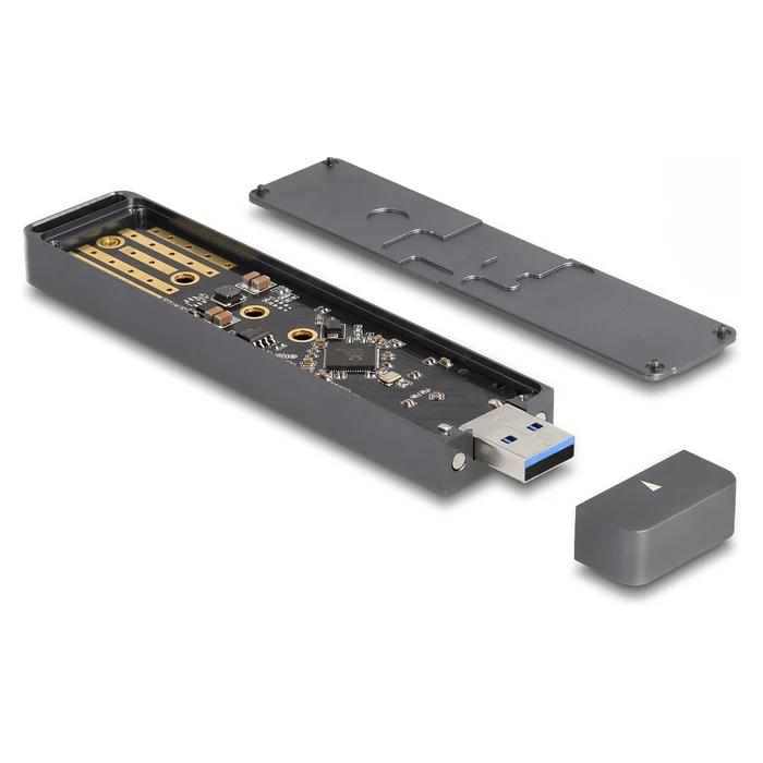 External enclosure for M.2 NVMe PCIe SSD or SATA SSD with USB 10 Gbps Type-A connector, Delock 42021