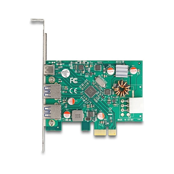Delock PCI Express x1 Card — 1× external USB Type-C (Power Delivery 30 W) + 2× external USB Type-A (USB 5 Gbps) (MPN: 90229)