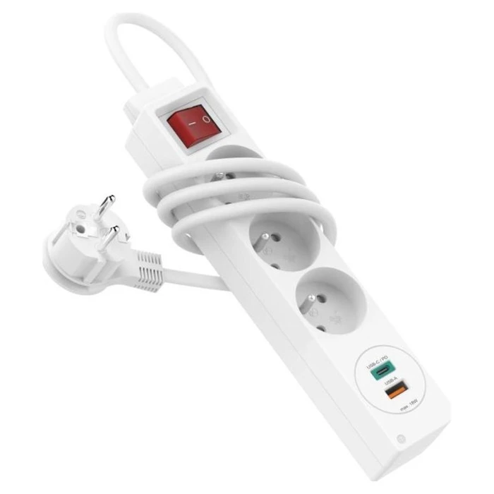 Hama 3-socket power strip 230V with 1x USB-C and 1x USB-A, white (SKU: UPS-LIS-HAM-045, MPN: P2223185)