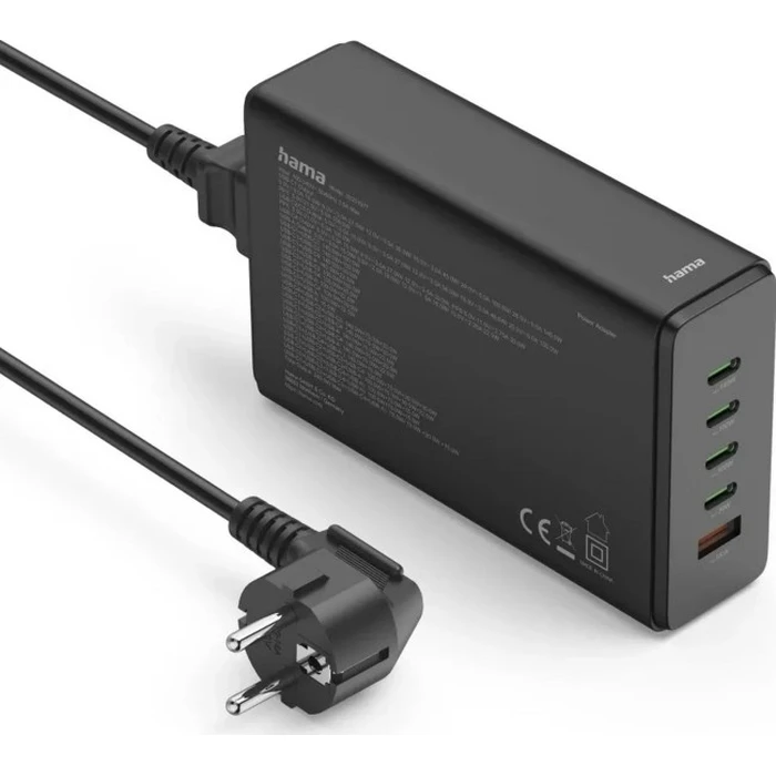 Hama σταθμός φόρτισης GaN 240W, 4×USB‑C & 1×USB‑A, μαύρο (MPN 201977)