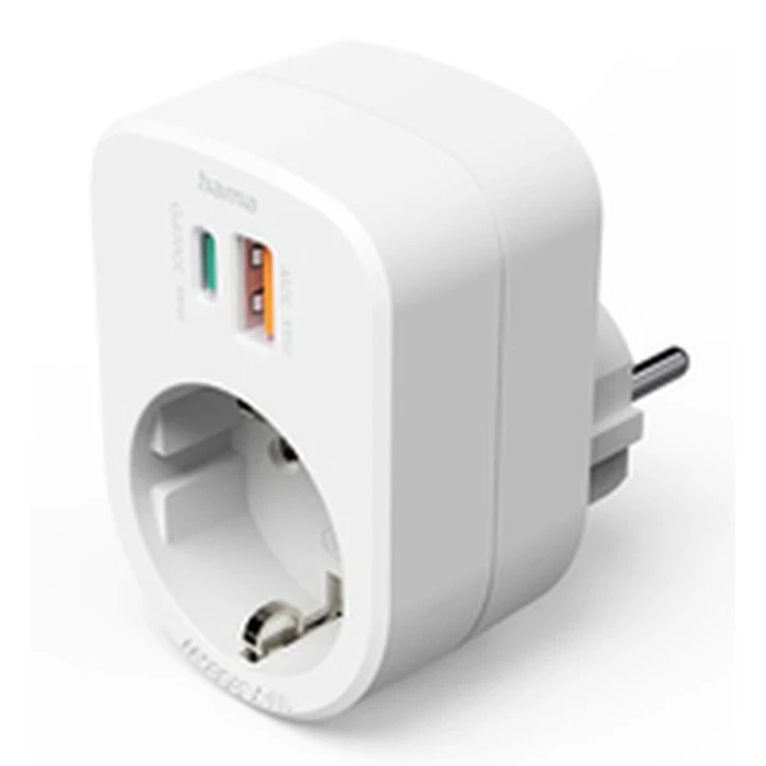 HAMA Μονόπριζο 2 Θέσεων με USB-A και 1 USB-C 00223343