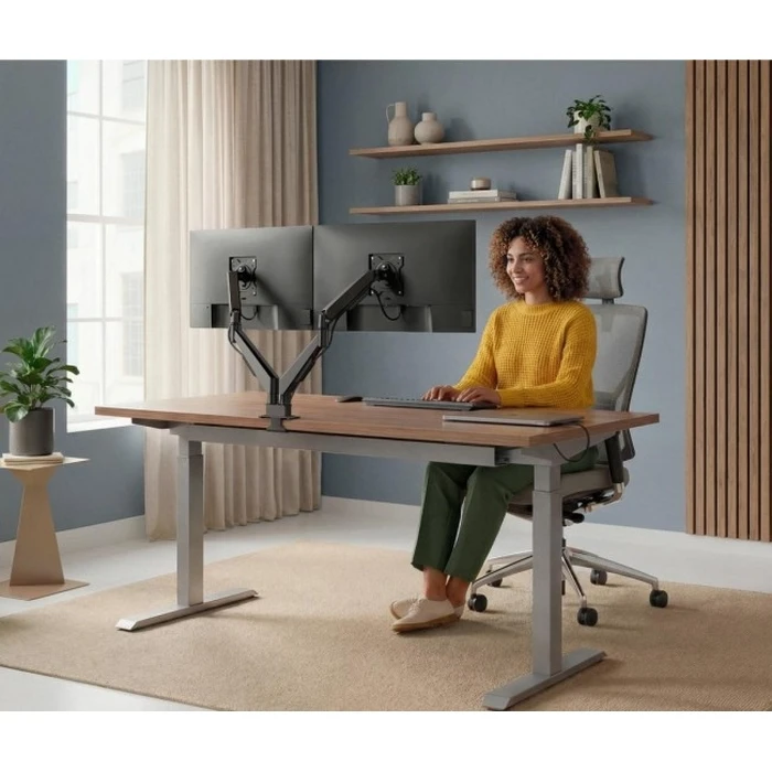 Hama Dual Monitor Gas Spring Desk Mount, 2 Arms, 17"–35" (Model 220907)